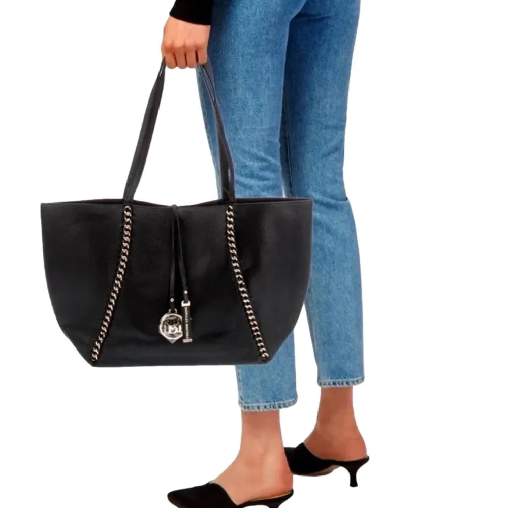 Badgley Mischka Black Tote with Chain Trim